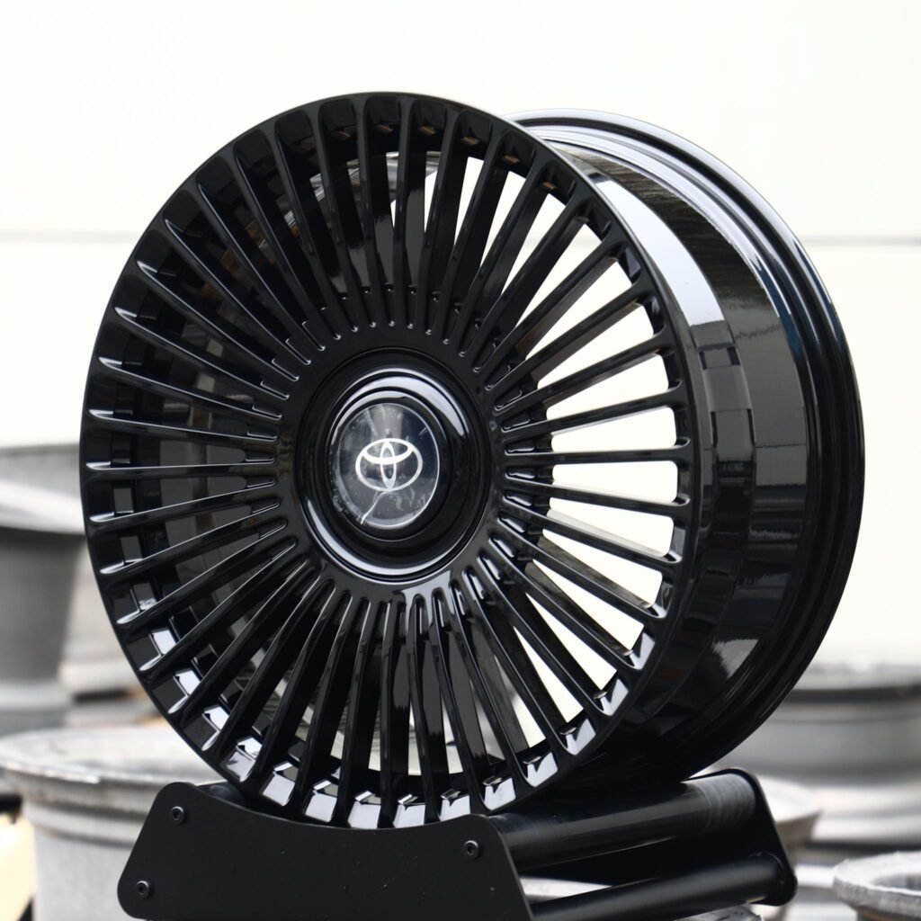 Toyota Supra wheels – Gloss Black Turbine Multi-Spoke (Toyota OEM-Style), angled view