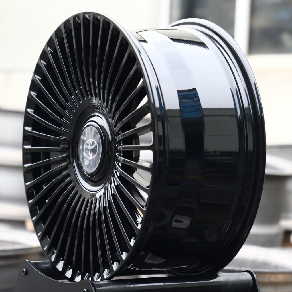 5x114.3 wheels – Gloss Black Turbine Multi-Spoke (Toyota OEM-Style), side view
