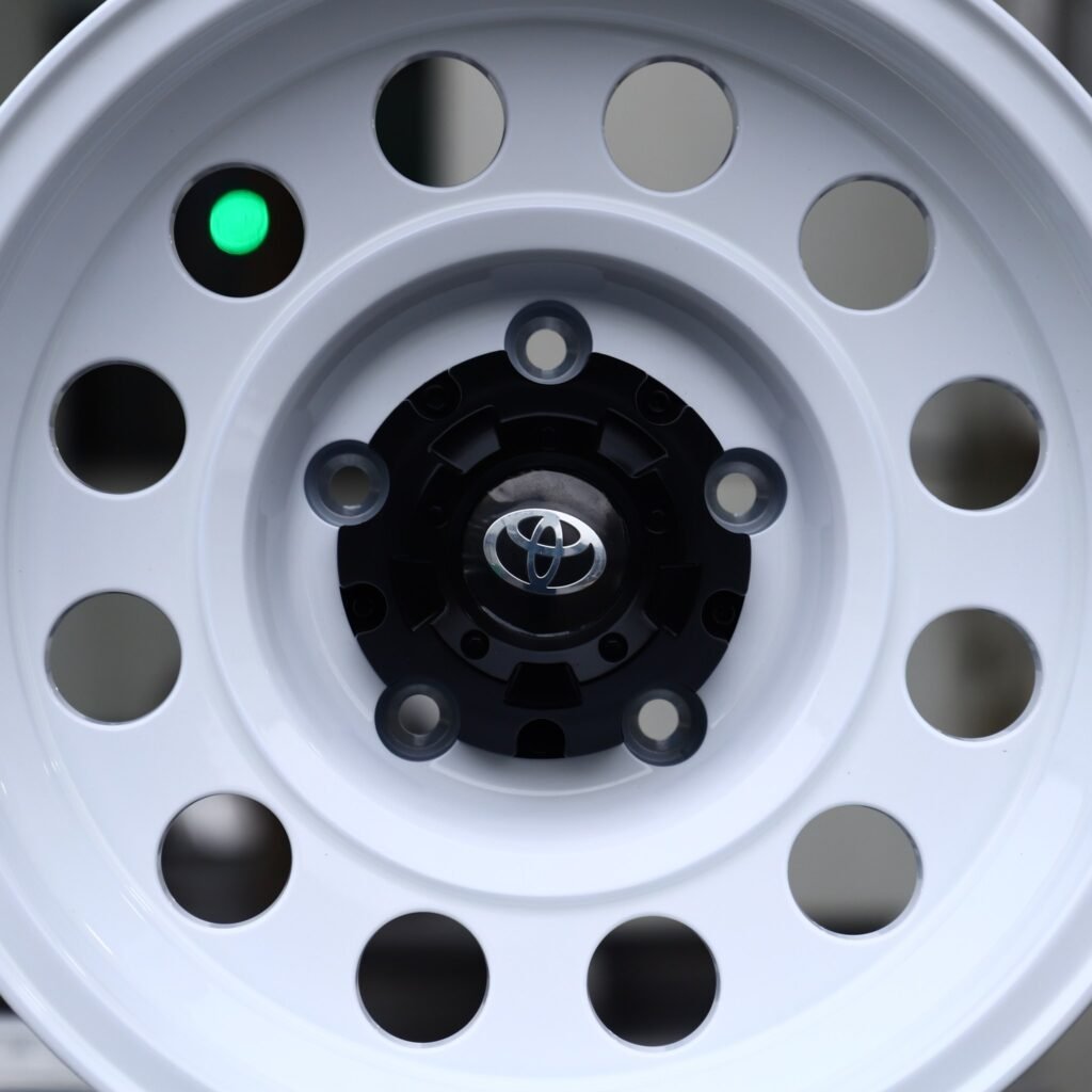 Toyota Land Cruiser 300 wheels – Gloss White Steelie-Style Dish (Toyota OEM-Style), lip and barrel detail