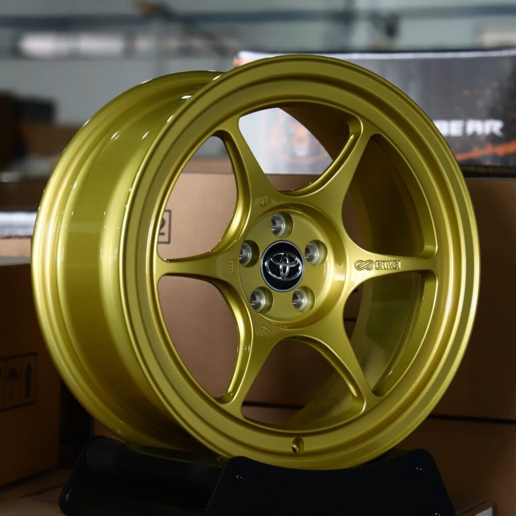 Toyota Supra wheels – Gold 6-Spoke (Toyota OEM-Style), angled view