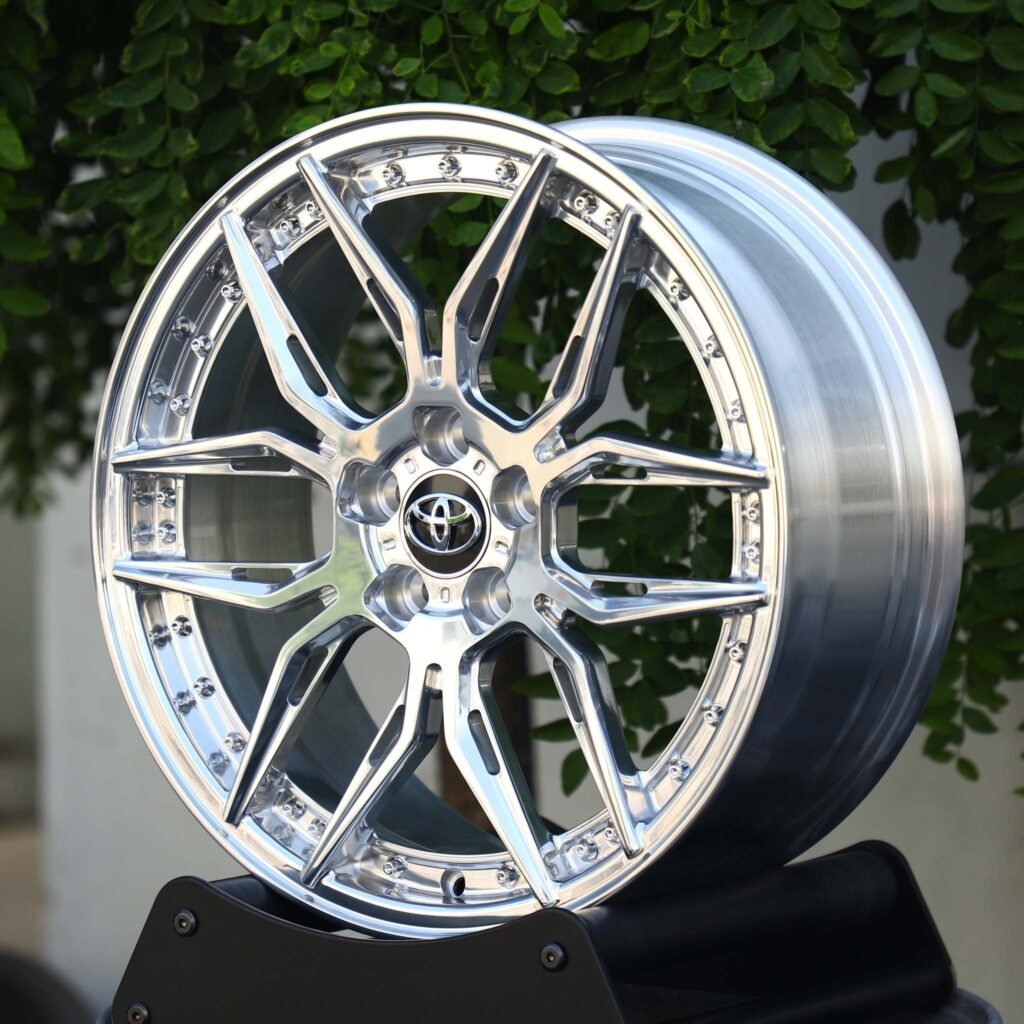 Toyota Tacoma wheels – Custom Finish Faux 2-Piece Petal Riveted, angled view