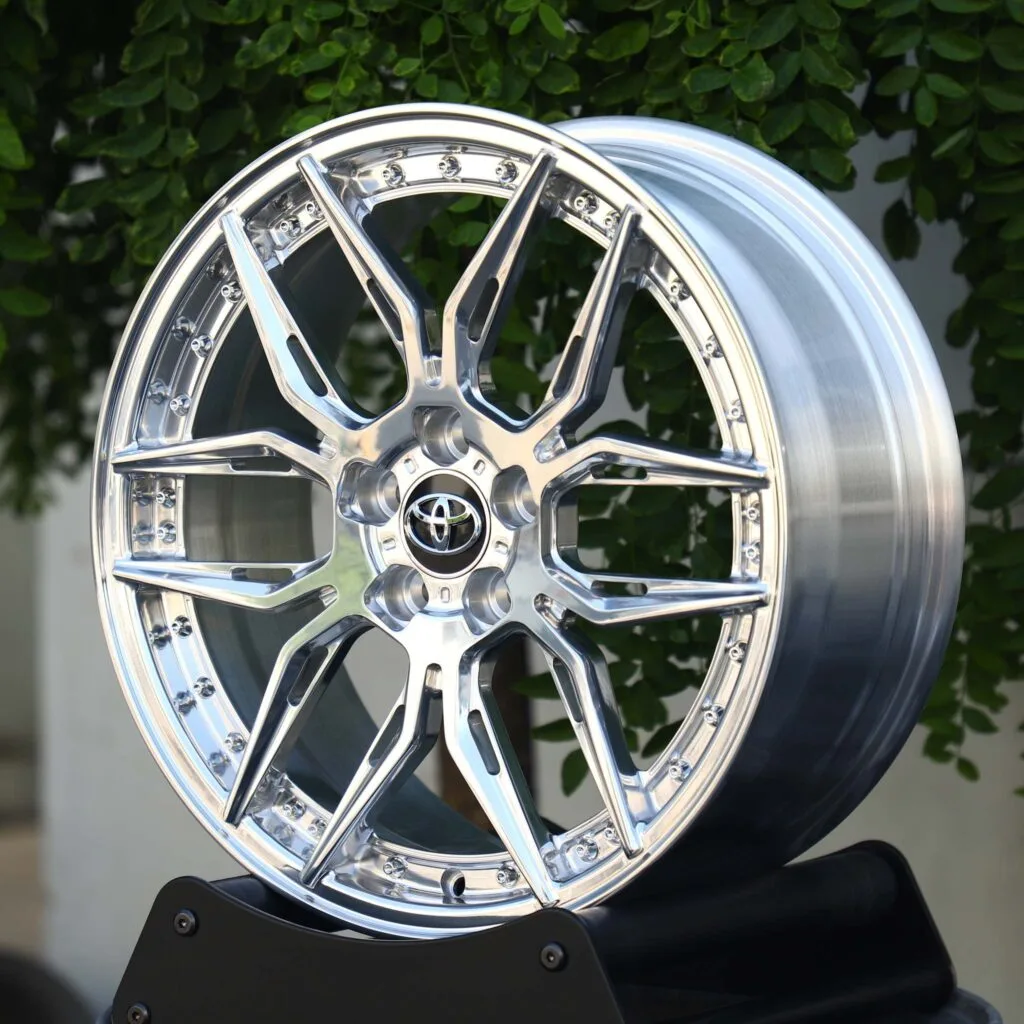 Toyota Tacoma wheels – Custom Finish Faux 2-Piece Petal Riveted, angled view