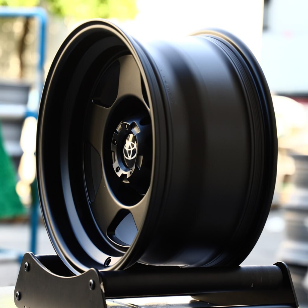 6x139.7 wheels – Gloss Black 5-Spoke Deep Lip, side view