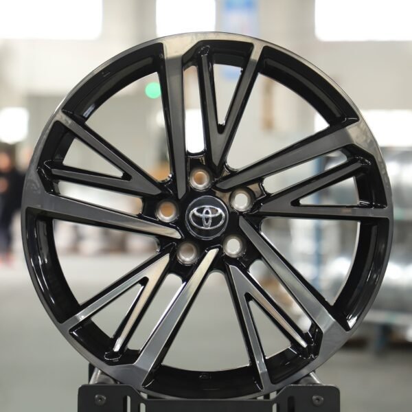 Toyota Crown wheels – Gloss Black / Transparent Gray 5-Spoke Machined Face, front view