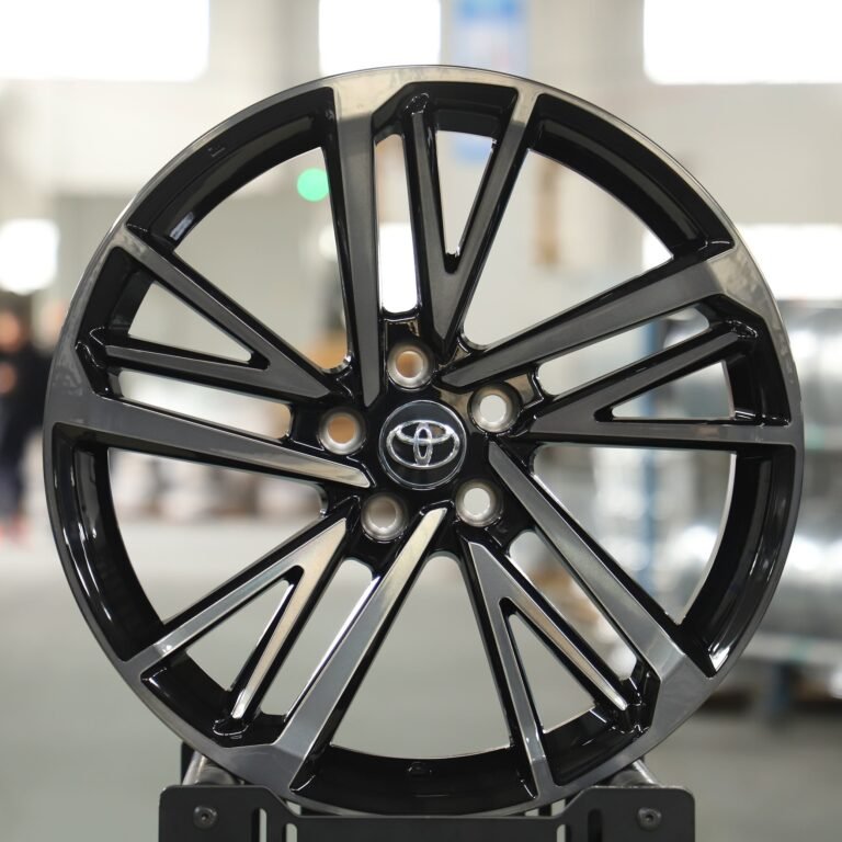 Toyota Crown wheels – Gloss Black / Transparent Gray 5-Spoke Machined Face, front view