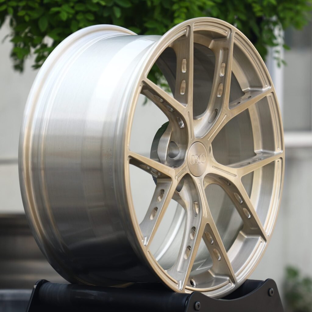 Audi RS3 8Y wheels – Transparent Frozen Gold 5 Y-Spoke (Audi OEM-Style), lip and barrel detail