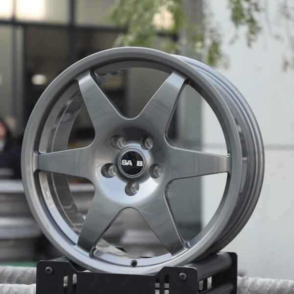 Saab 9-3 wheels – Transparent Gray 6-Spoke Side-Milled (Saab OEM-Style), front view