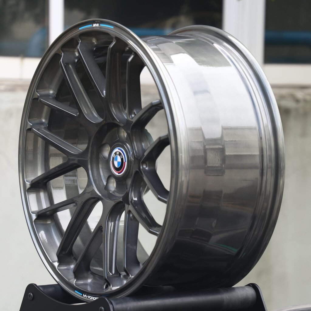 5x112 wheels – Transparent Gray 8 Y-Spoke (BMW OEM-Style), side view