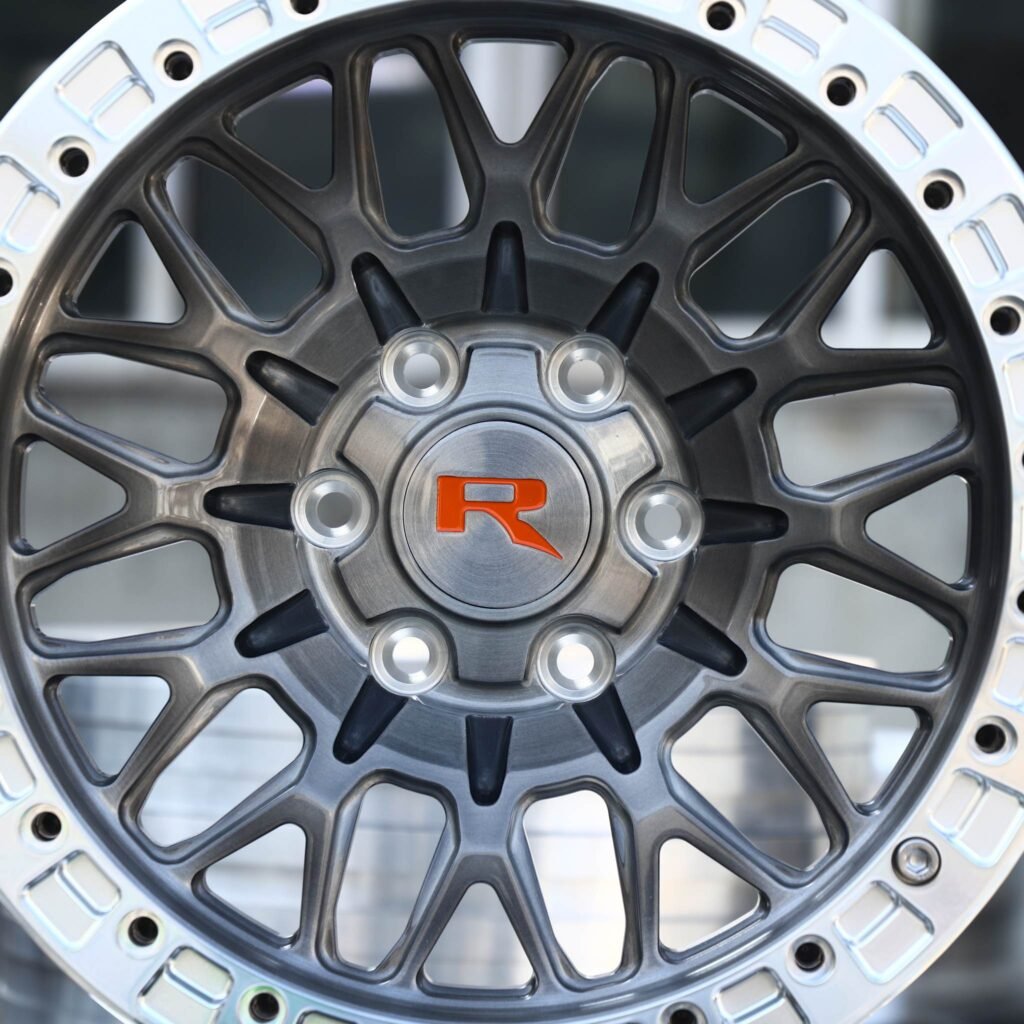 Toyota 4Runner wheels – Transparent Gray / Brushed Mesh, lip and barrel detail