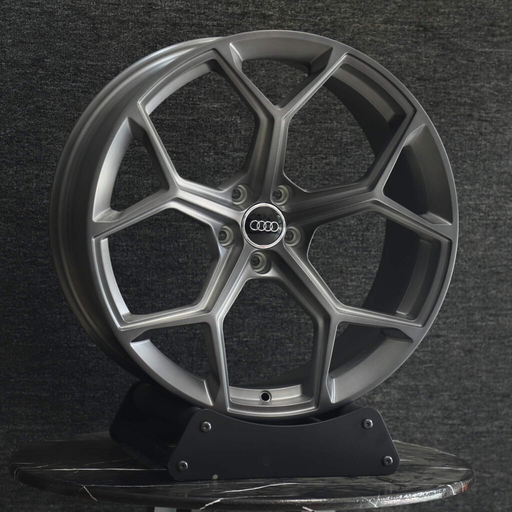 Tesla Model Y wheels – Transparent Gray Custom, angled view