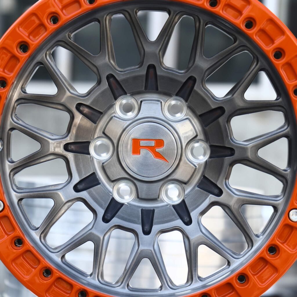 5x127 wheels – Transparent Orange / Brushed Mesh, side view