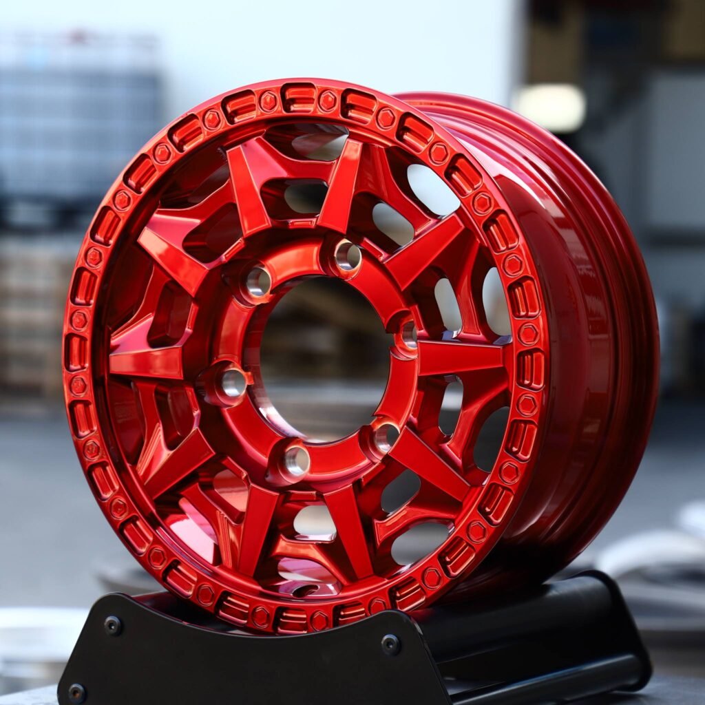 Transparent Red Double-Ring Exposed Bolt Detail Forged Wheels - Jeep Wrangler / Toyota Land Cruiser Fitment (5-Lug) view 2