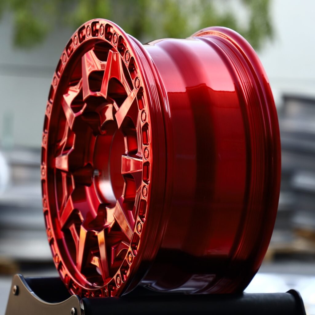 Transparent Red Double-Ring Exposed Bolt Detail Forged Wheels - Jeep Wrangler / Toyota Land Cruiser Fitment (5-Lug) view 3