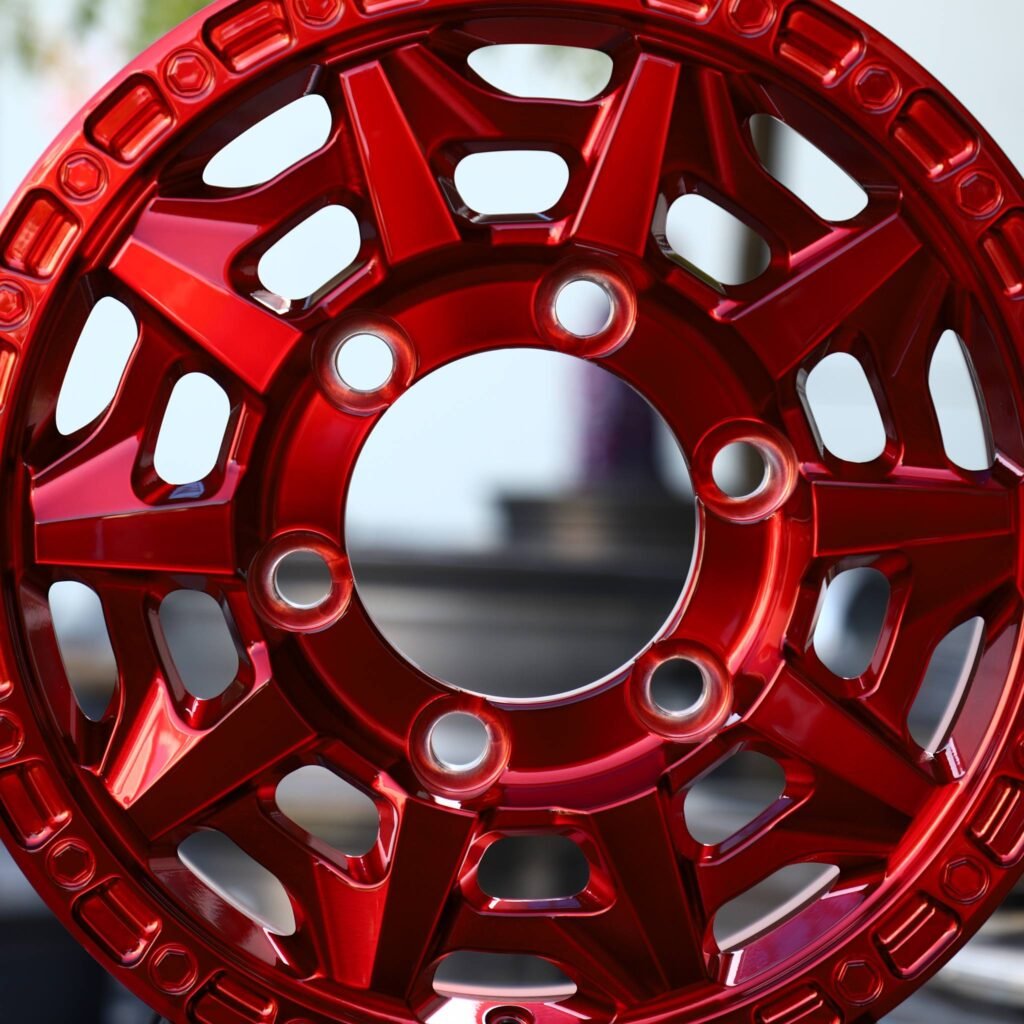 Transparent Red Double-Ring Exposed Bolt Detail Forged Wheels - Jeep Wrangler / Toyota Land Cruiser Fitment (5-Lug) view 4
