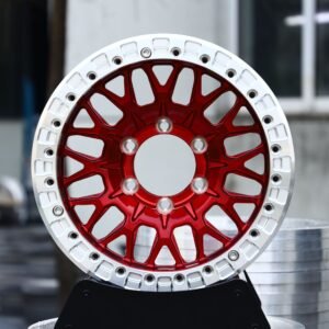 Ford F-150 / Silverado Beadlock Off-Road Forged Wheels – Transparent Red / Silver Mesh (6-Lug)