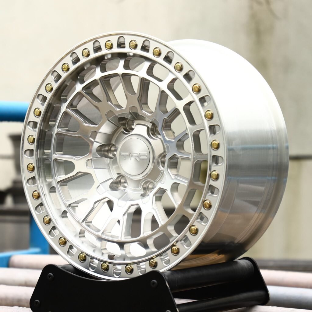 Toyota Tacoma wheels – TRD Silver Exposed Bolt Detail Double Ring Lip, angled view
