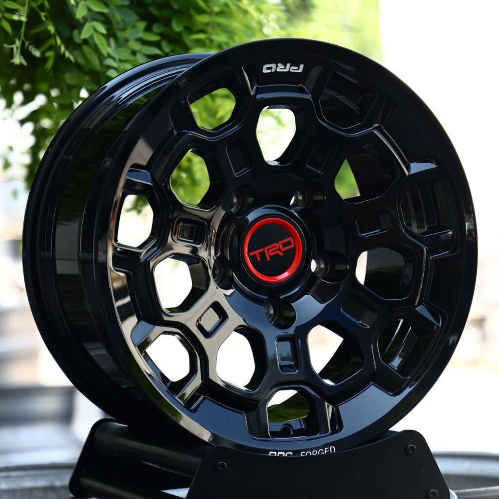 Toyota 4Runner wheels – Gloss Black Hex-Window (TRD-Style), angled view