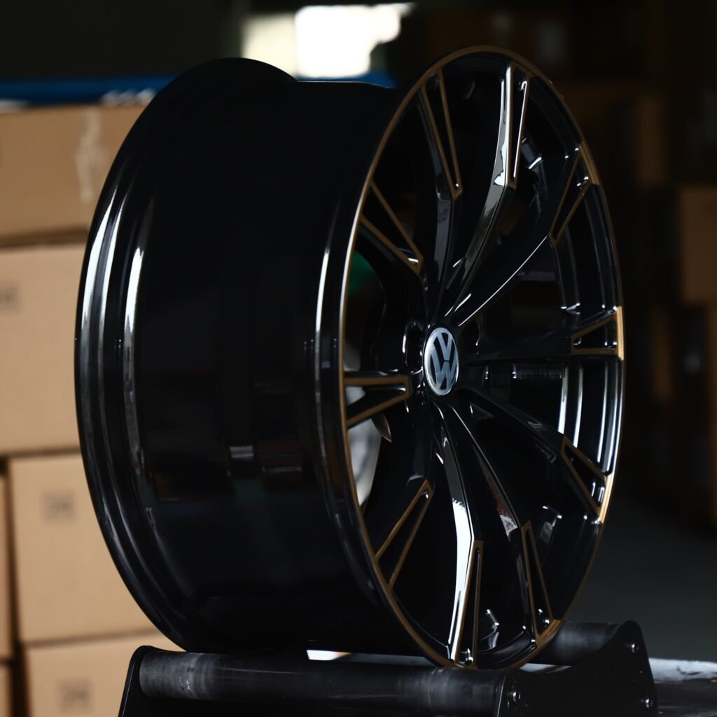 5x112 wheels – Gloss Black Machined 10 Y-Spoke (Volkswagen OEM-Style), side view