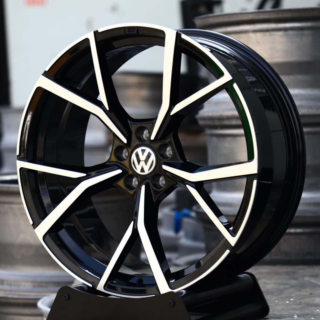 5x112 wheels – Black / Machined 5 Twin-Spoke (Volkswagen OEM-Style), side view