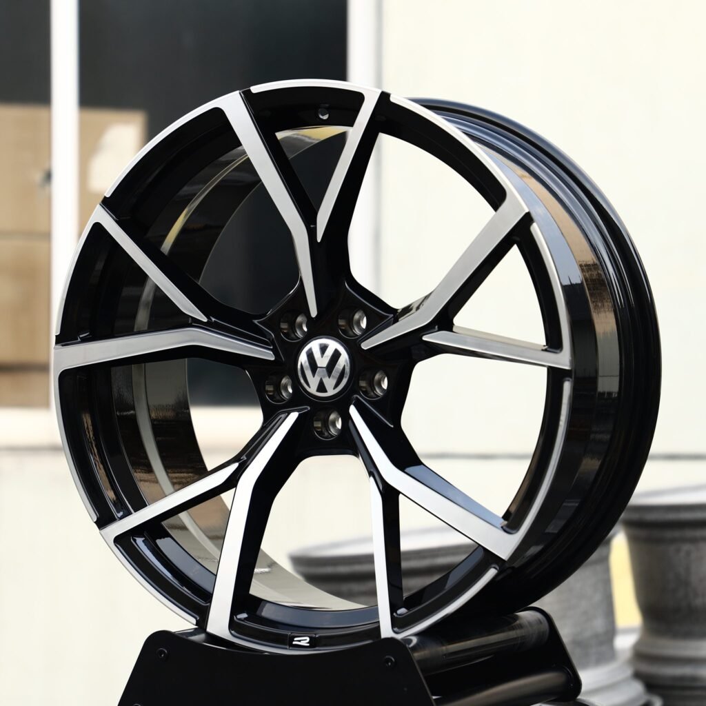 Volkswagen Tiguan wheels – Gloss Black Machined 5 Y-Spoke (Volkswagen OEM-Style), angled view