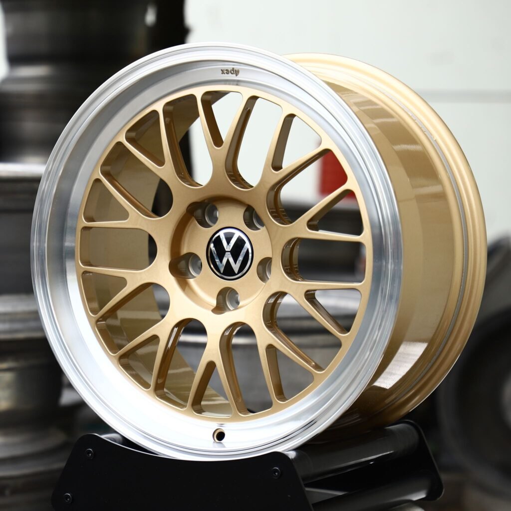 Volkswagen Tiguan wheels – Gold Mesh Polished Lip (Volkswagen OEM-Style), angled view