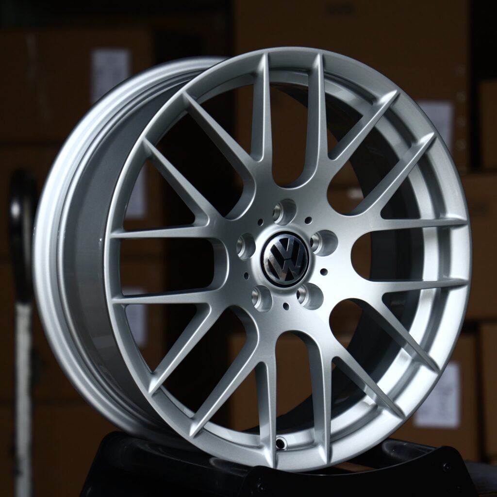 Volkswagen Tiguan wheels – Hyper Silver Mesh (Volkswagen OEM-Style), angled view