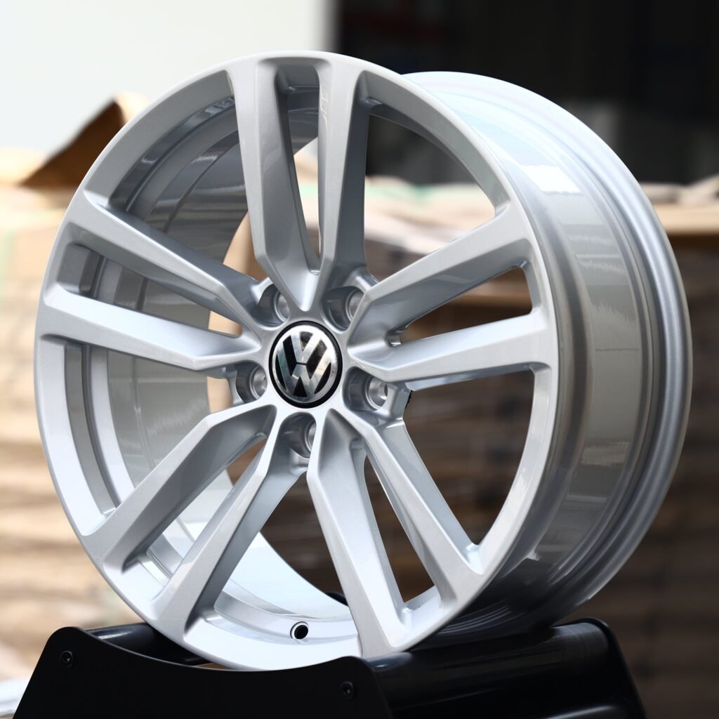 Volkswagen Tiguan wheels – Brushed Silver 5 Twin-Spoke (Volkswagen OEM-Style), angled view
