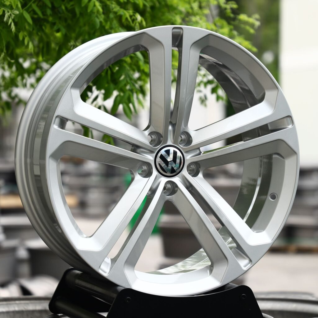 Volkswagen Tiguan wheels – Hyper Silver Twin 5-Spoke (Volkswagen OEM-Style), angled view