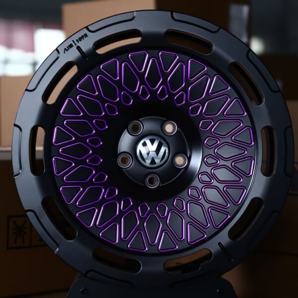Volkswagen Golf wheels – Matte Black / Purple Lattice Mesh (Volkswagen OEM-Style), front view