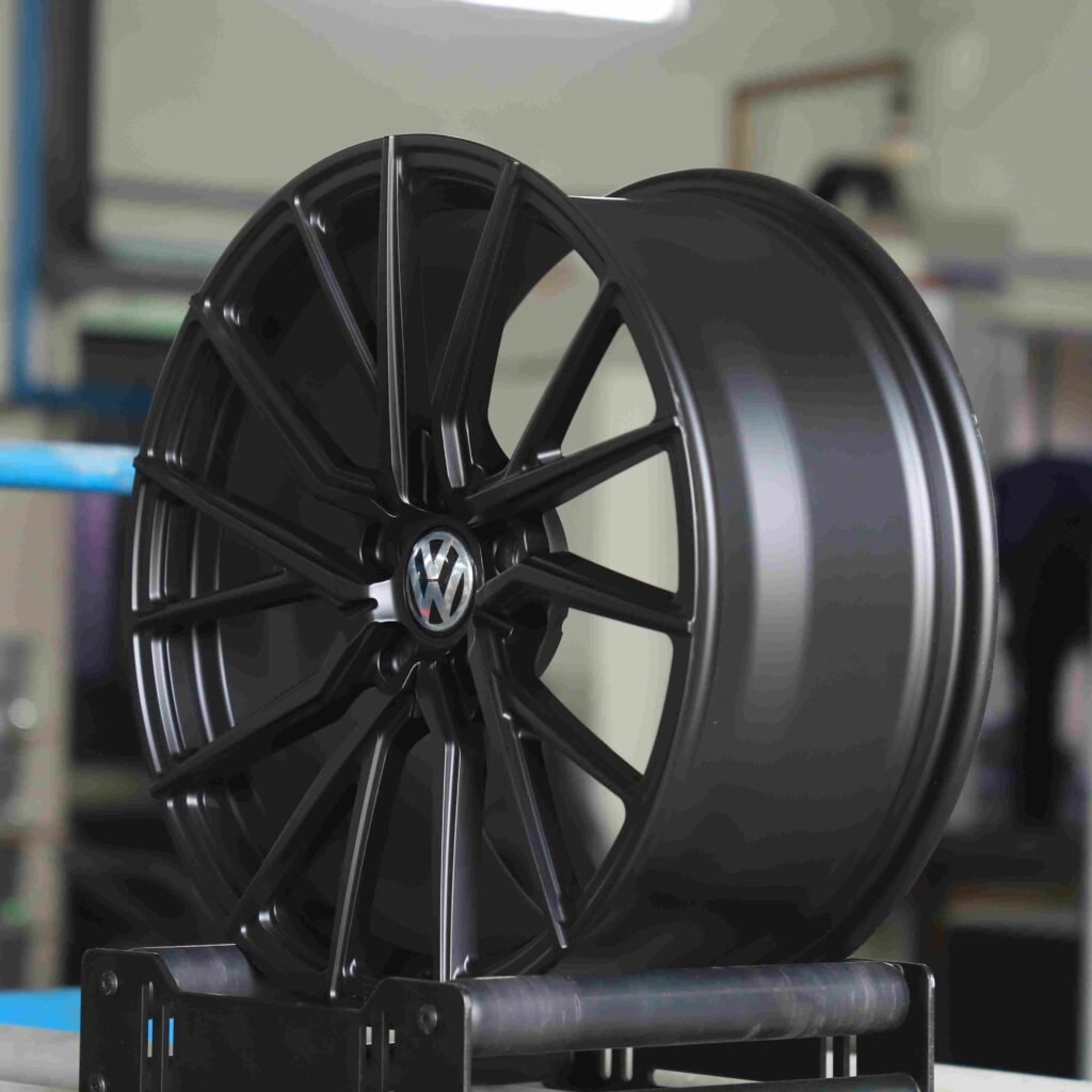Toyota GR Supra wheels – Gloss Black 5 W-Spoke (HRE P200-Style), lip and barrel detail