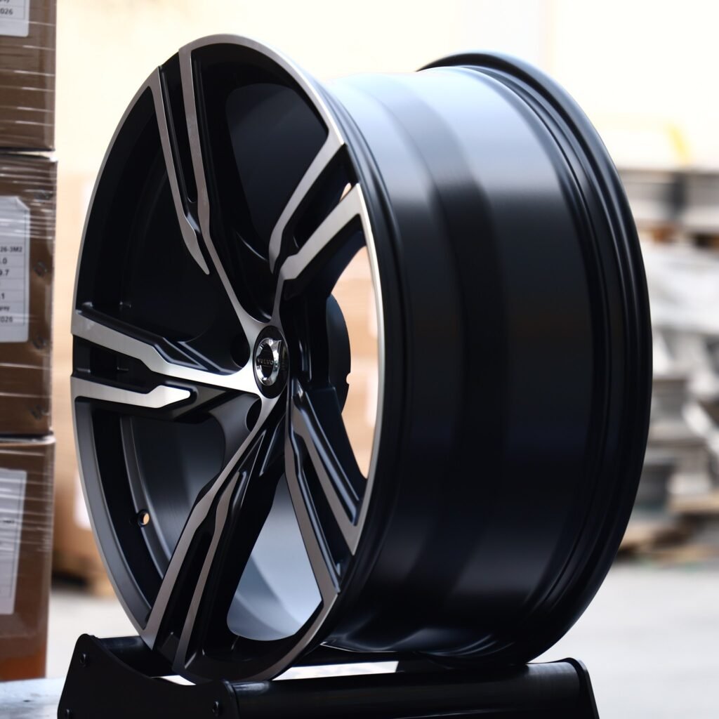 5x108 wheels – Gloss Black Machined Twin 5-Spoke (Volvo OEM-Style), side view