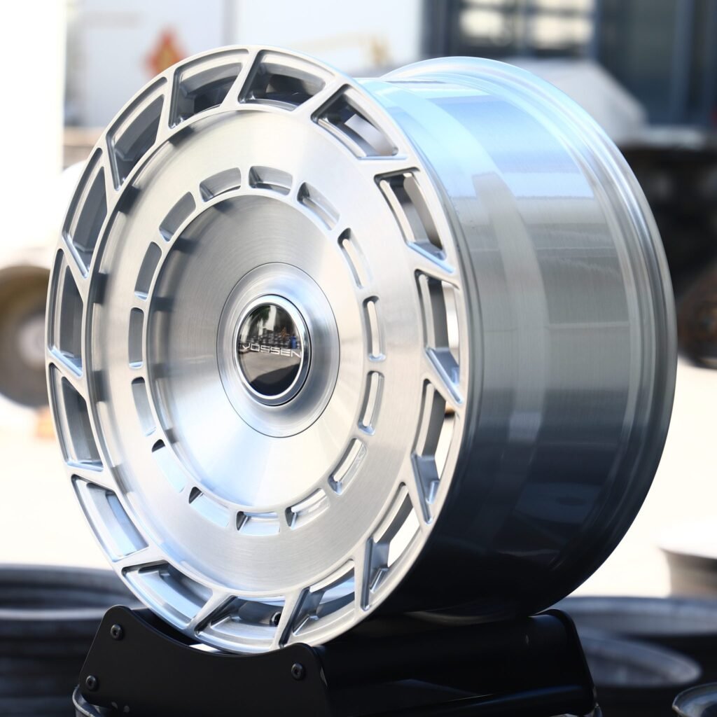 5x114.3 wheels – Bright Silver Full-Face Directional Milled (Vossen HF-9-Style), side view