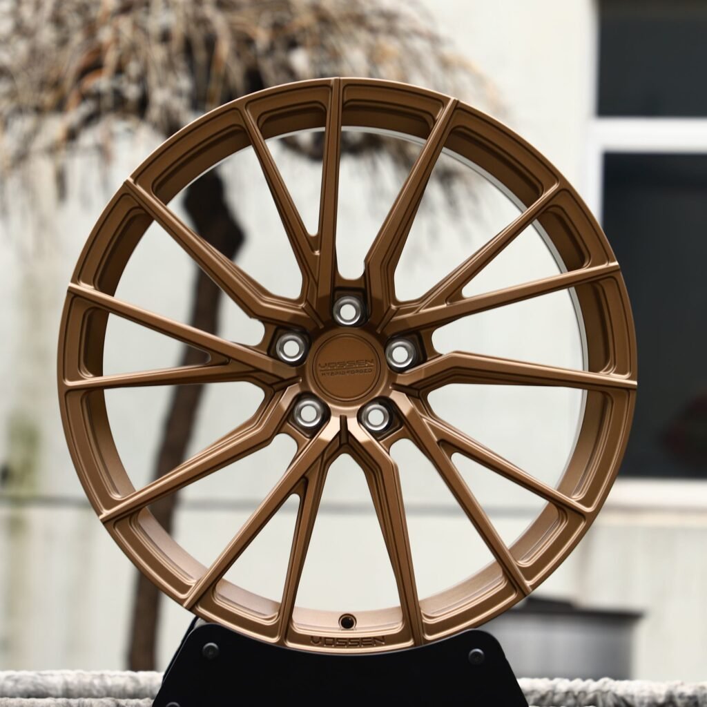 Tesla Model Y wheels – Vossen Bronze Gold / Bronze 5 W-Spoke, front view