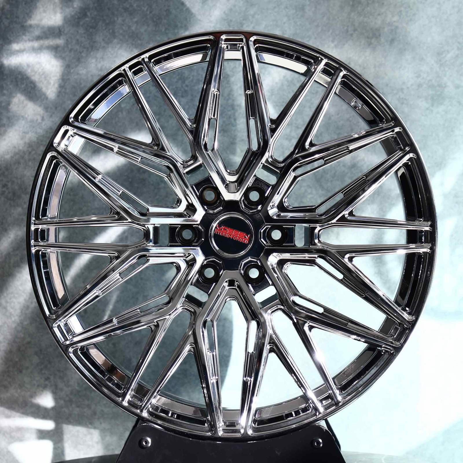 Tesla Model Y wheels – Chrome 12 Y-Spoke (Vossen HF-7-Style), front view