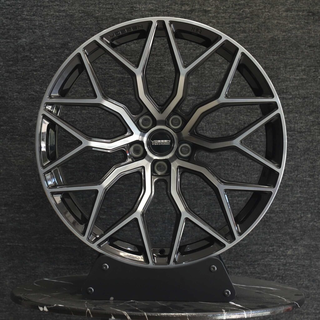 Tesla Model 3 wheels – Custom Finish 10 Y-Spoke Machined Face (Vossen HF-2-Style), front view
