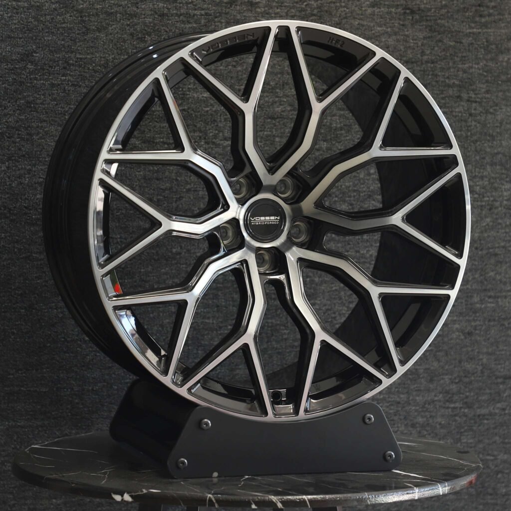 Audi A5 wheels – Custom Finish 10 Y-Spoke Machined Face (Vossen HF-2-Style), angled view