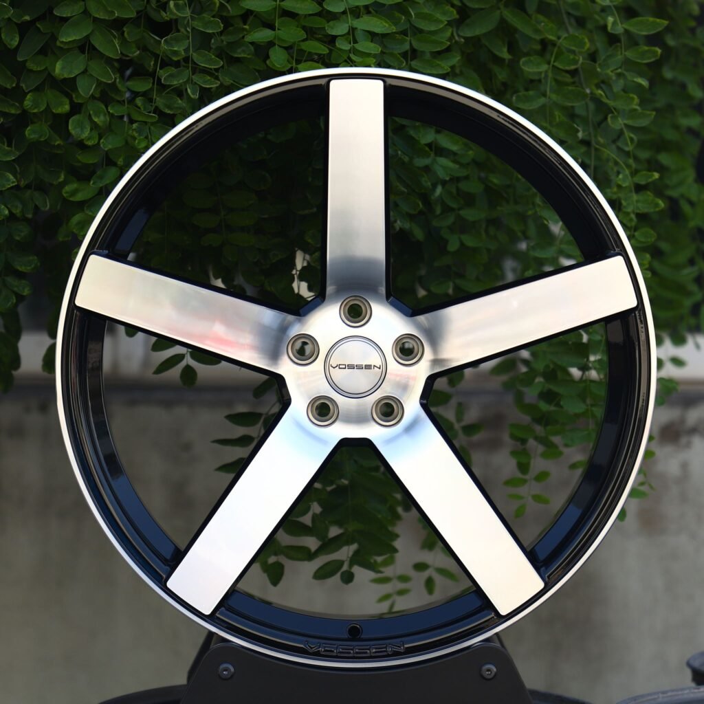 Tesla Model Y wheels – Custom Finish 5-Spoke Machined Face (Vossen CV3-Style), front view