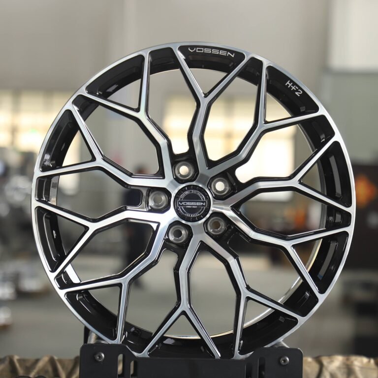 Tesla Model 3 wheels – Gloss Black 10 Y-Spoke Machined Face (Vossen HF-2-Style), front view