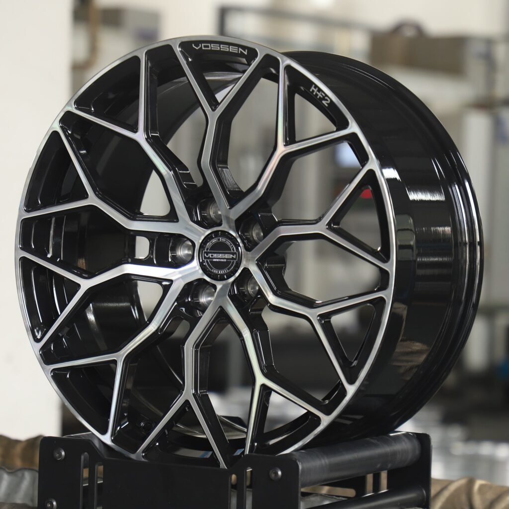 5x114.3 wheels – Gloss Black 10 Y-Spoke Machined Face (Vossen HF-2-Style), side view
