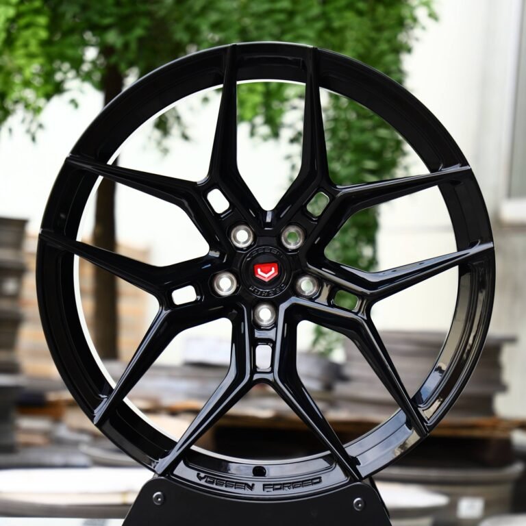 Tesla Model 3 wheels – Gloss Black 5 Y-Spoke (Vossen HF-5-Style), front view