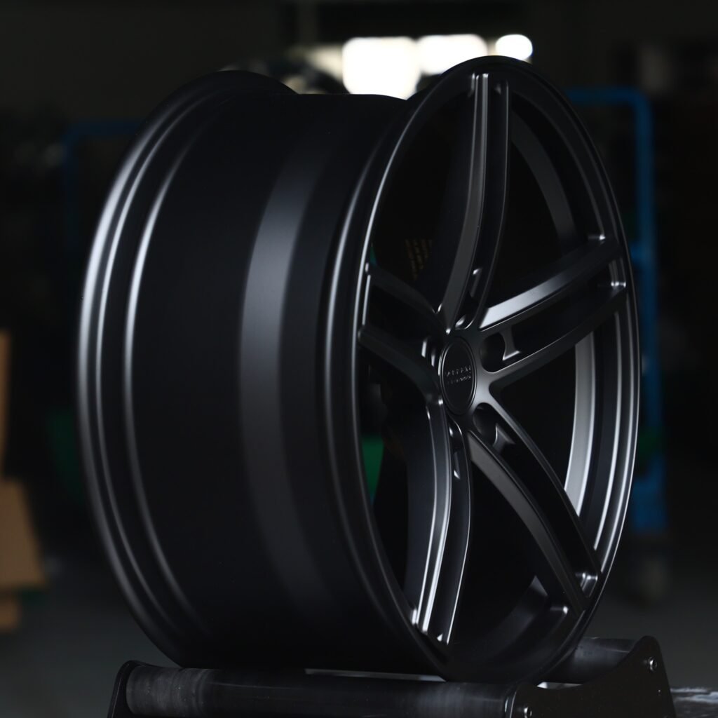 5x130 wheels – Satin Black Twin 5-Spoke (Vossen HF-1-Style), side view