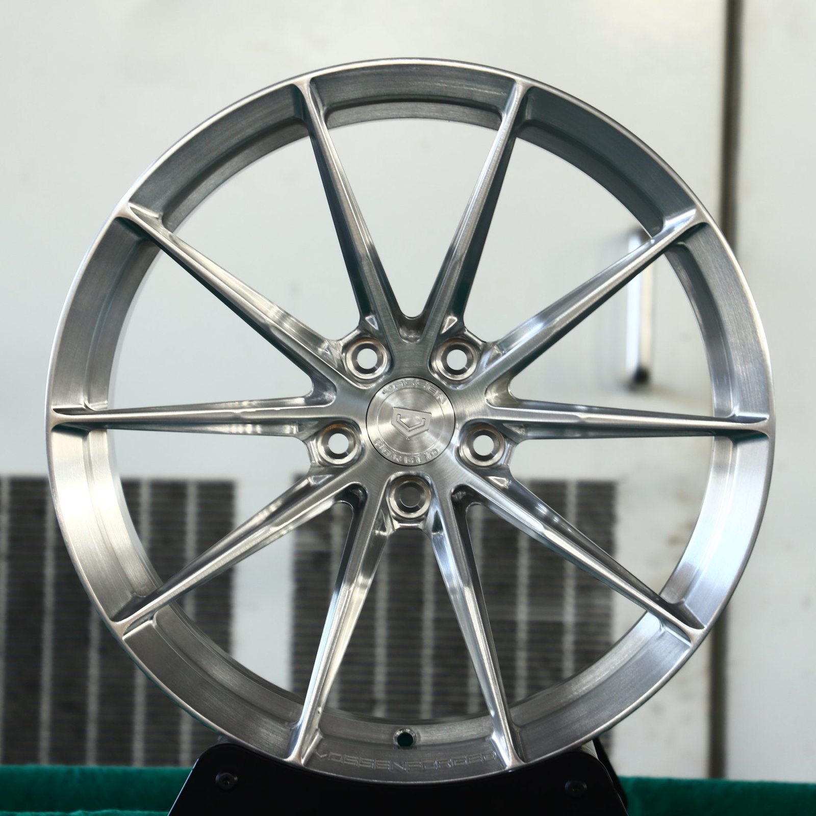 Tesla Model Y wheels – Vossen Matte Silver 10-Spoke, front view