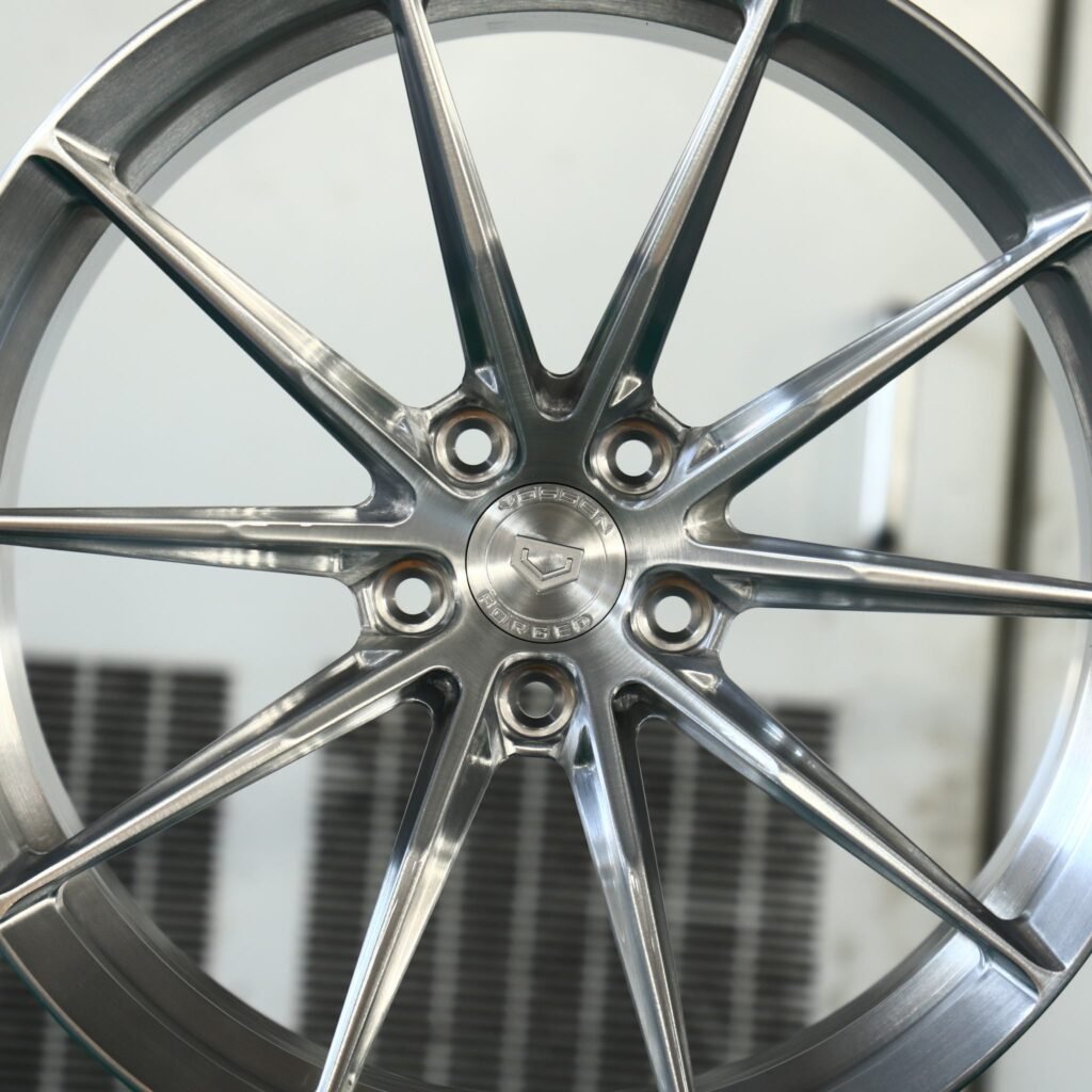 Tesla Model 3 wheels – Vossen Matte Silver 10-Spoke, lip and barrel detail