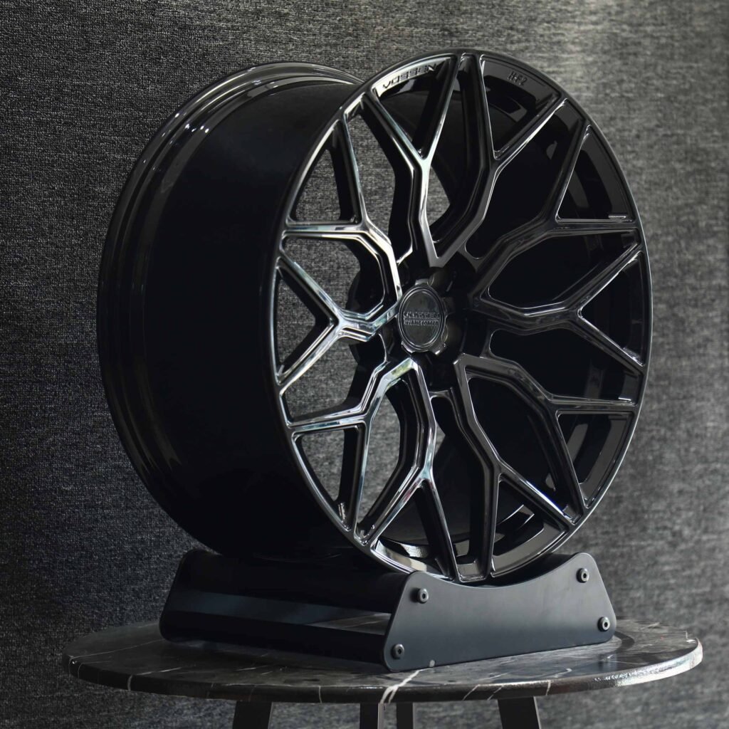 Vossen HF-2-Style Matte Silver 10 Y-Spoke Forged Wheels – Tesla Model 3 / Audi A5, angled view