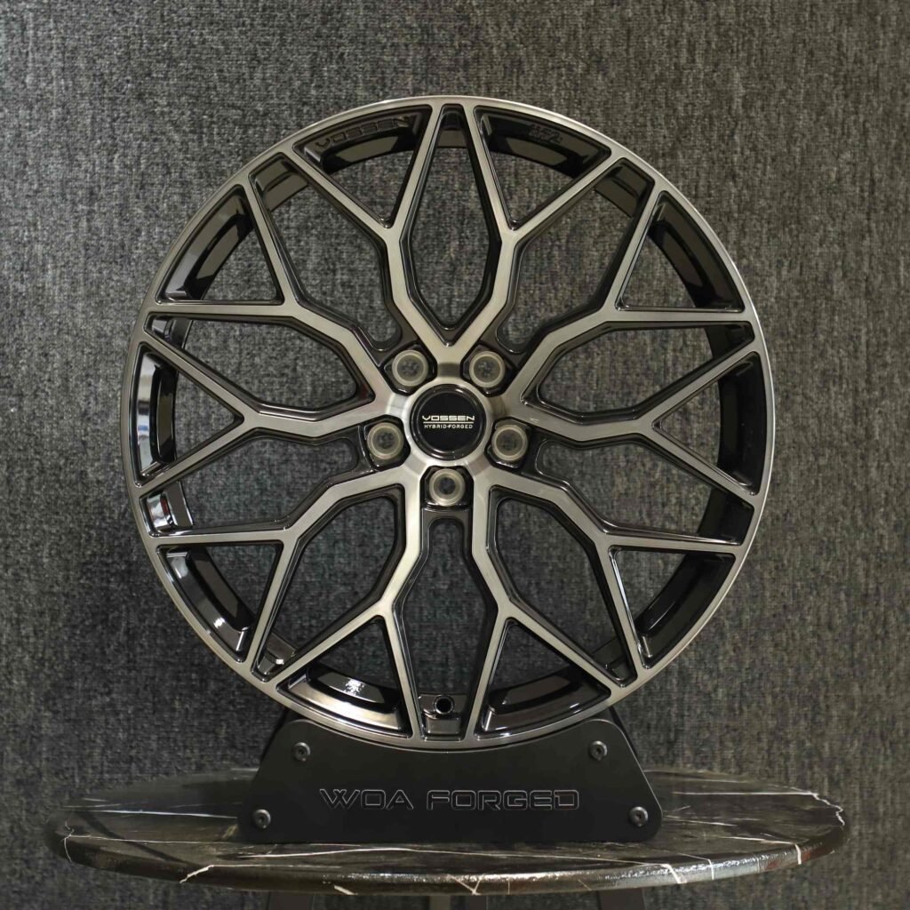 Tesla Model 3 wheels – Matte Silver 10 Y-Spoke Machined Face (Vossen HF-2-Style), front view
