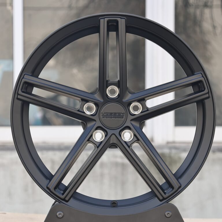 Tesla Model Y wheels – Matte Silver 5-Spoke (Vossen HF-1-Style), front view