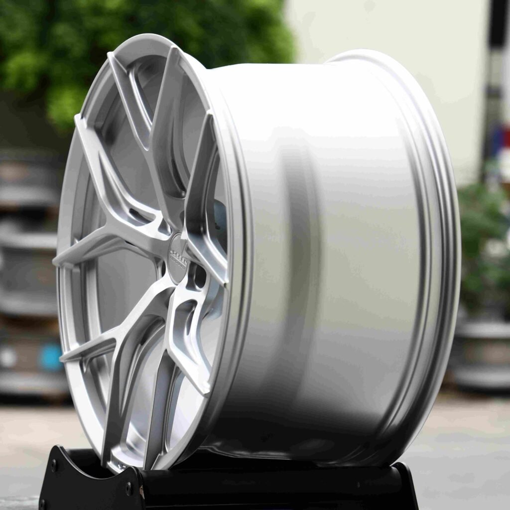 5x114.3 wheels – Matte Silver 5 Y-Spoke Side-Milled (Vossen HF-5-Style), side view