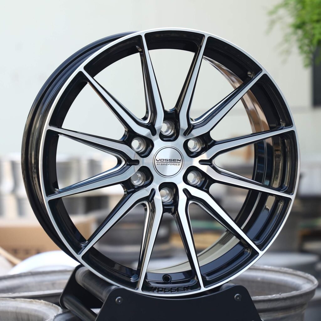 Ford Mustang wheels – Vossen Black / Machined 6 Y-Spoke Machined Face, angled view