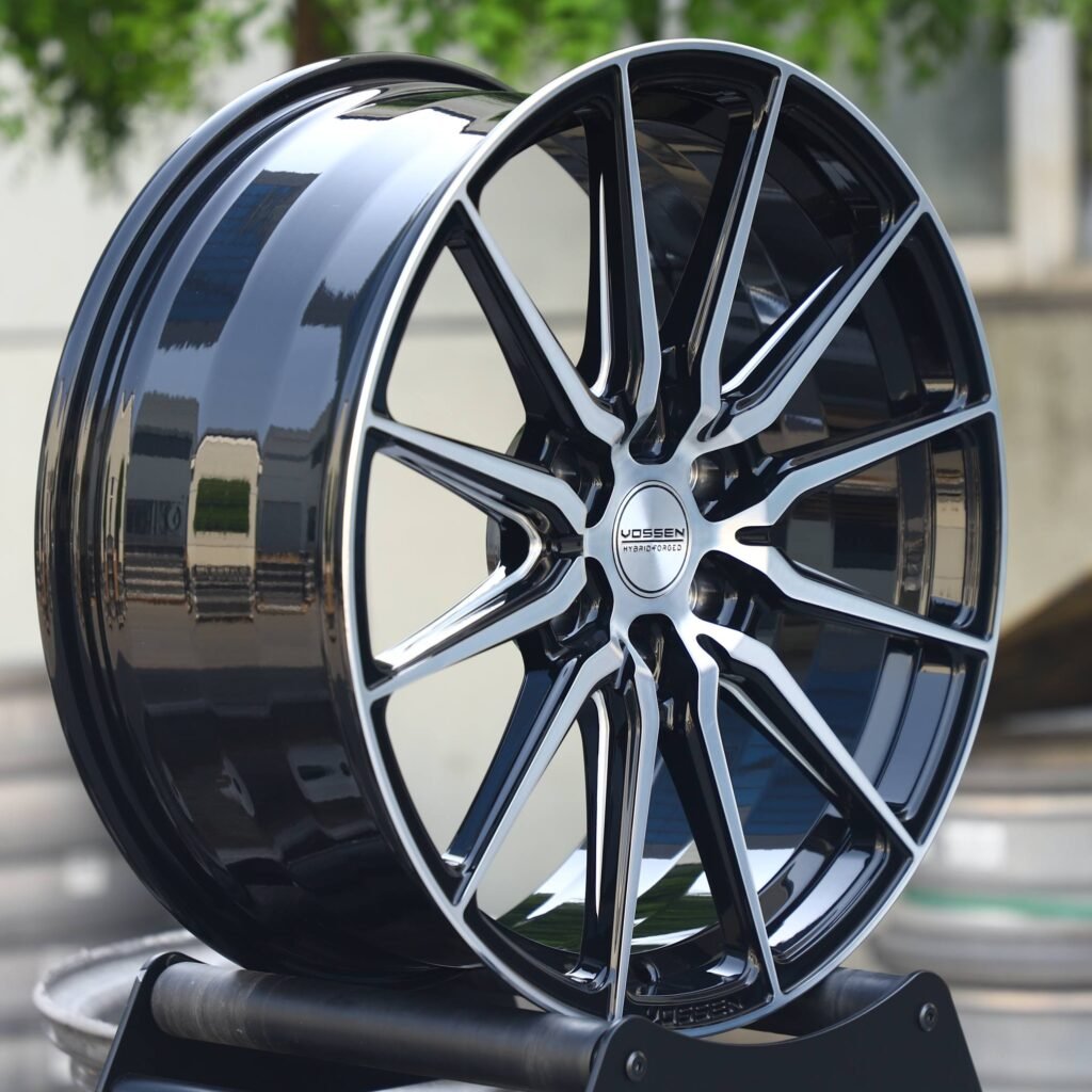 Tesla Model 3 wheels – Vossen Black / Machined 6 Y-Spoke Machined Face, lip and barrel detail