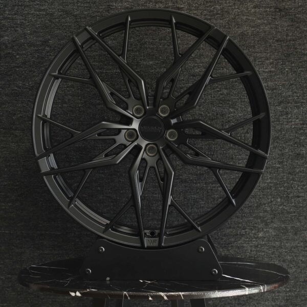 Tesla Model 3 wheels – Matte Black Cross-Spoke (Vossen HF-2-Style), front view